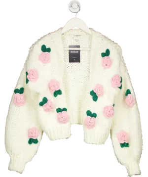 Glamorous Cream 3d Flower Chunky Knit Cardigan One Size