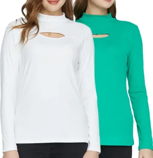 SSLR Mock Neck Tops for Women Long Sleeve T Shirts Cut Out Ribbed Turtleneck Stretchy