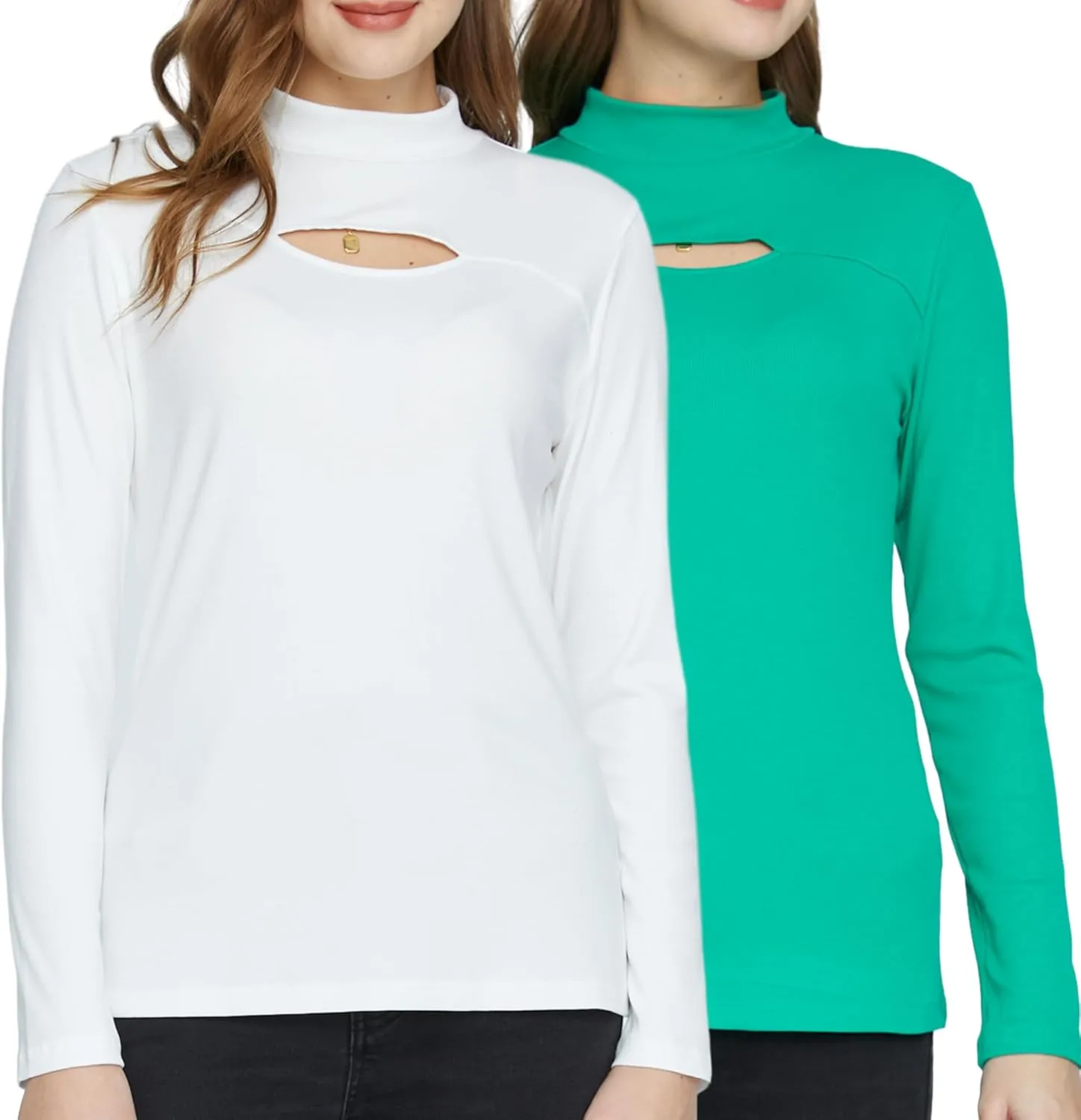 SSLR Mock Neck Tops for Women Long Sleeve T Shirts Cut Out Ribbed Turtleneck Stretchy