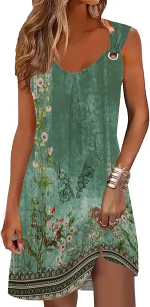 Summer Dresses for Women Scoop Neck O-Ring Shoulder Tank Dress 2025 Casual Mini Beach Sundress