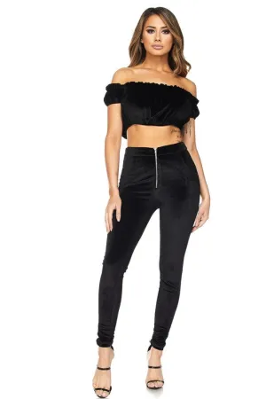 VELVET RUFFLE CROP TOP & LEGGING SET