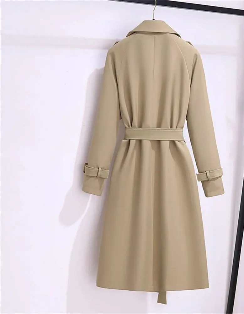 Women Streetwear Double Breasted Long Trench Coats Fall Winter Solid Pockets Casual Jackets