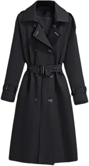 Women Streetwear Double Breasted Long Trench Coats Fall Winter Solid Pockets Casual Jackets