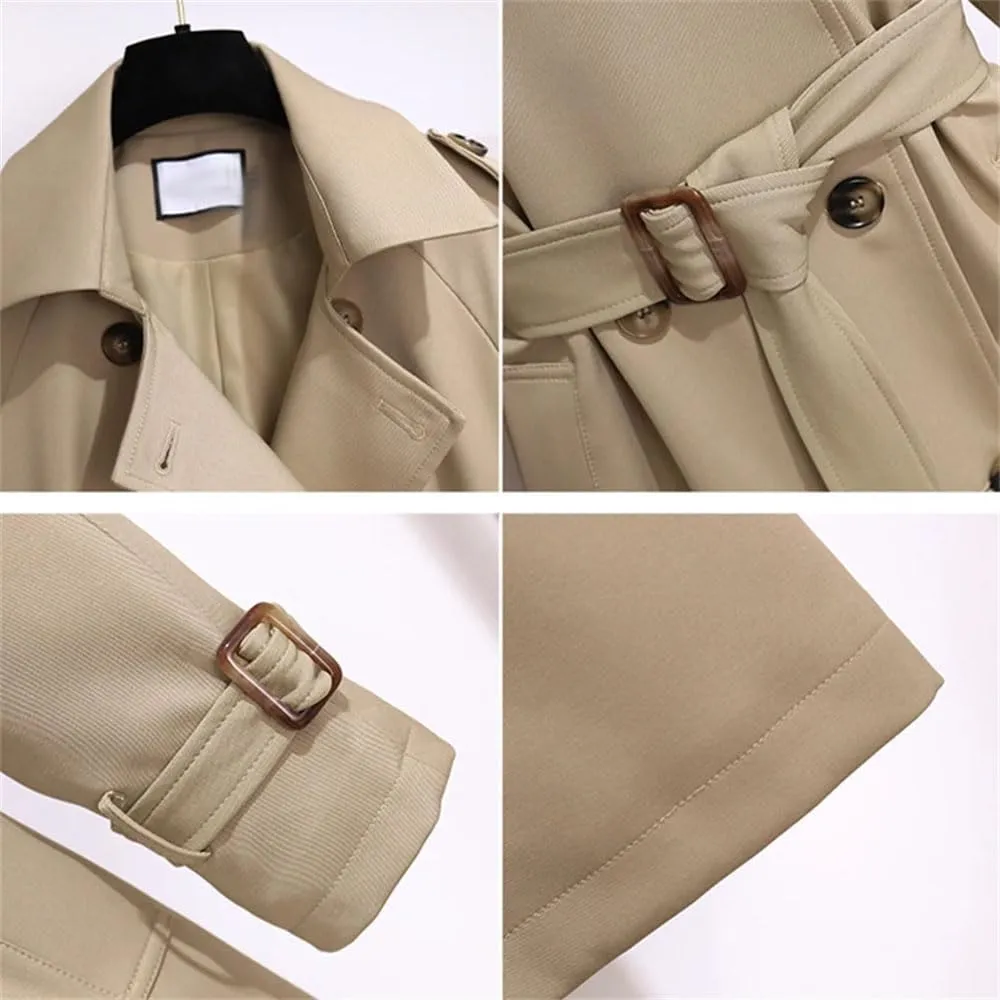 Women Streetwear Double Breasted Long Trench Coats Fall Winter Solid Pockets Casual Jackets