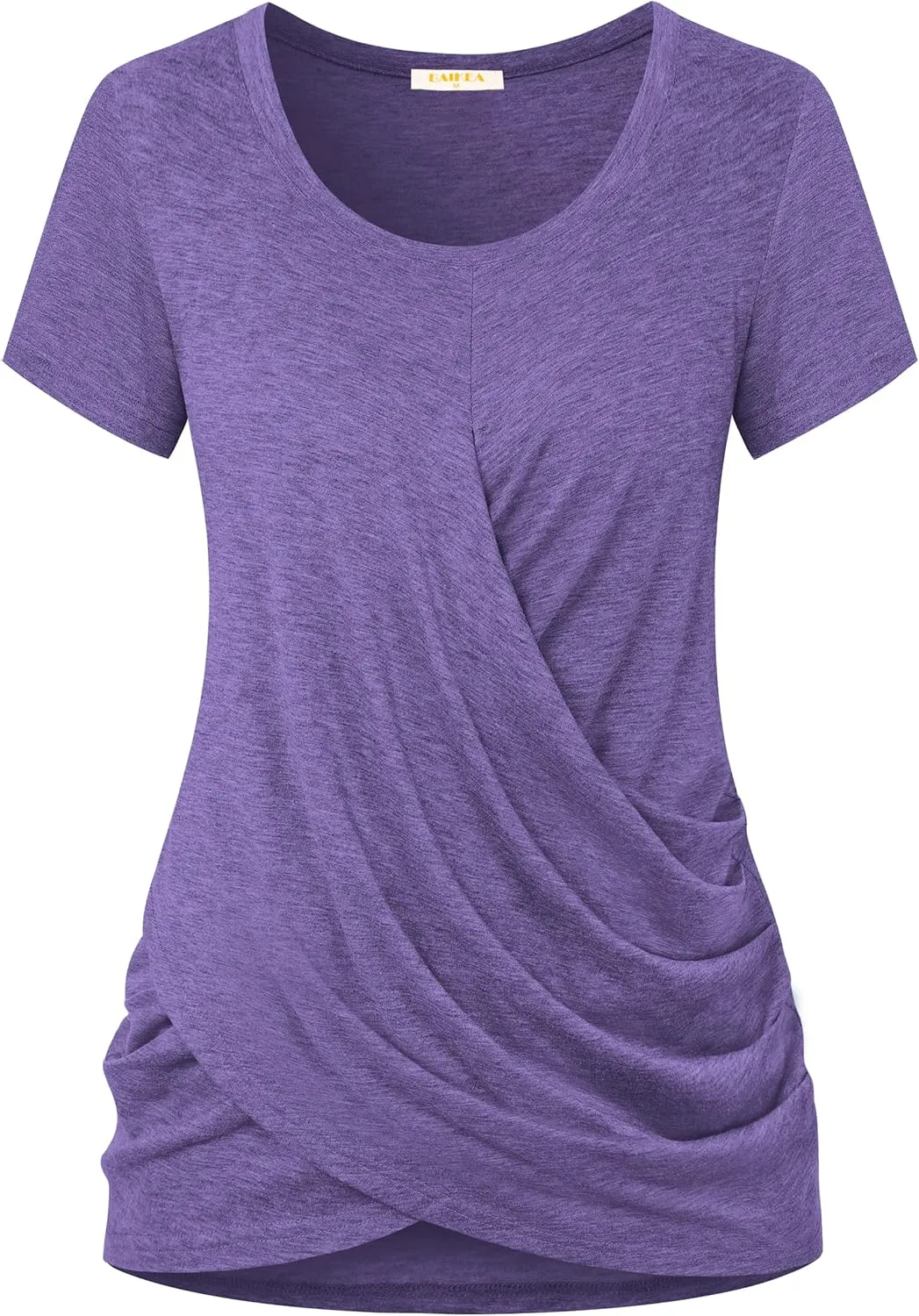 Women's Summer Front Twist Tops Round Neck Casual Cross Knotted Tee Shirt Blouse